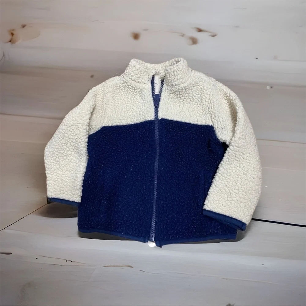 Old Navy Teddy Sweatshirt Jacket 18-24 mos White Blue